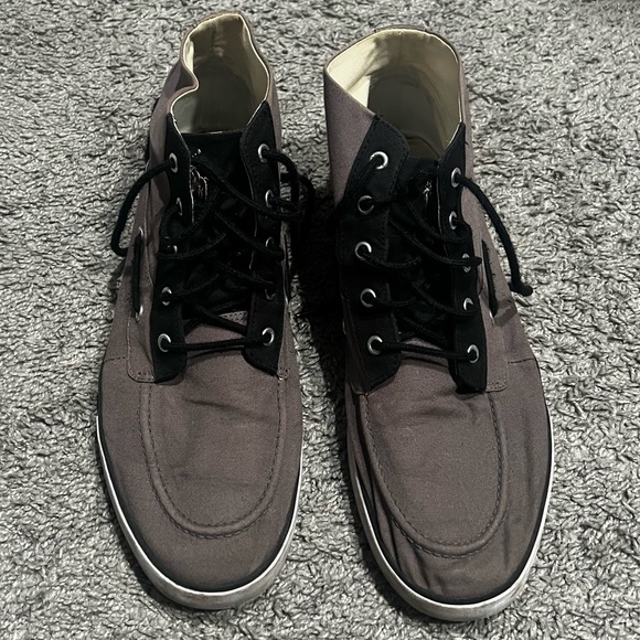 Polo Ralph Lauren Lander Chukka Gray/Black Canvas Mid Top Boat Shoes Men's 12D - Picture 2 of 5